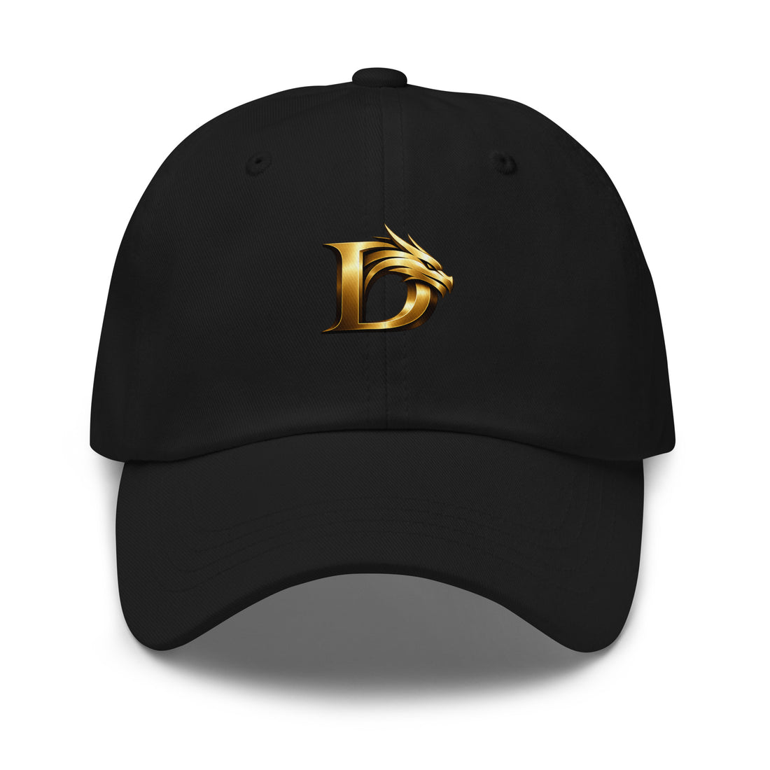 DRAGOX Black Dad Hat – Gold Dragon Logo, Adjustable Cotton Twill Baseball Cap